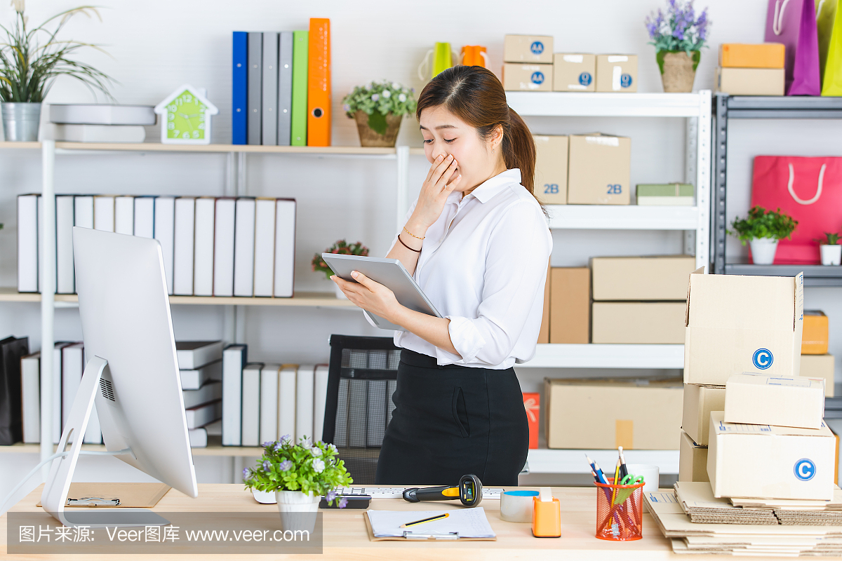 在創(chuàng)業(yè)辦公室工作的女商人。